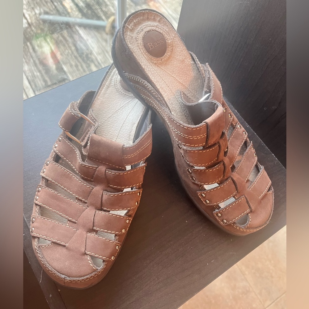 Brown Bass clog slip on sandals